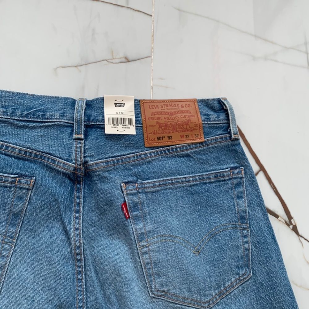 Levi's 501 Jeans Mens 36x32 '93 Straight Fit Stretch Blue Casual Pants Denim NEW - Picture 9 of 11